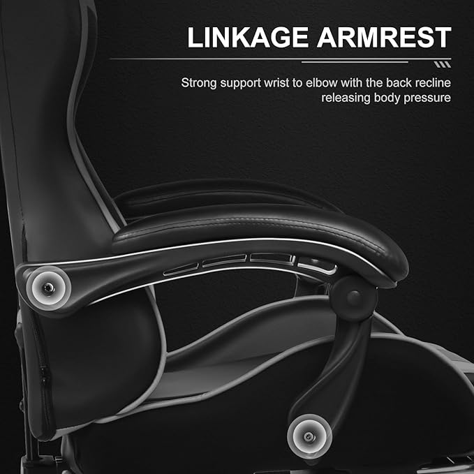 GTPLAYER Gaming Chair, Massage Computer Chairs with Footrest, Headrest and Lumbar Support Height Adjustable Ergonomic 360°-Swivel PC Chair White