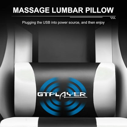 GTPLAYER Gaming Chair, Massage Computer Chairs with Footrest, Headrest and Lumbar Support Height Adjustable Ergonomic 360°-Swivel PC Chair White