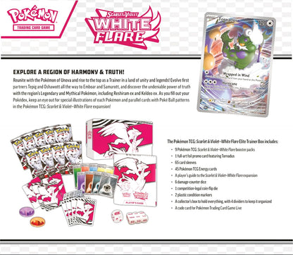 Pokémon TCG: Scarlet & Violet—White Flare Elite Trainer Box – Reshiram (1 Full-Art Tornadus Promo Card, 18 Boosters & Premium Accessories)