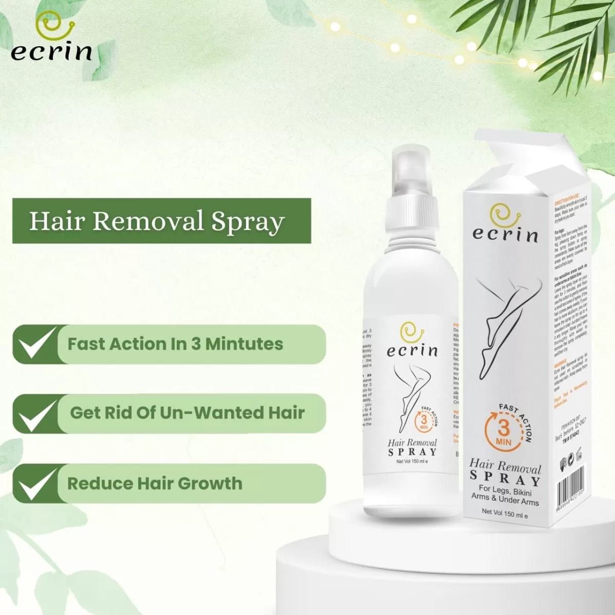 Ecrin - Quick Hair Removal Spray for Men & Women | 100% Safe